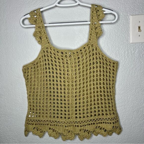 Metro 7 Vintage Gold Reflective Crochet Tank Women’s Cardigan Top 90’s Sz XL - Picture 3 of 10